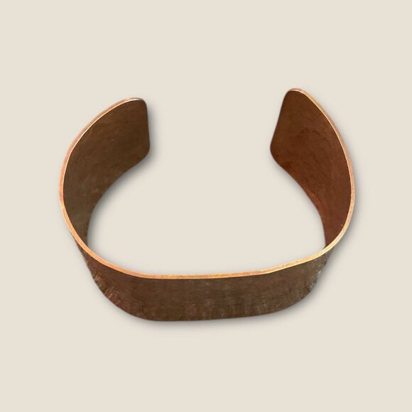Vintage Copper Cuff Bracelet Hammered Texture Wide Band Unisex Adjustable Handma - Picture 2 of 4